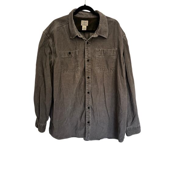 VINTAGE L.L. BEAN Corduroy Shirt Gray XXL 100% Cotton Long Sleeve - Picture 1 of 4